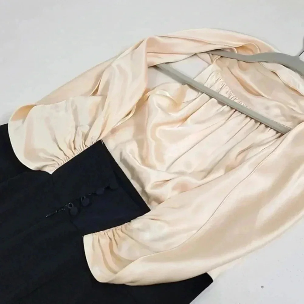 BCBG MAXAZRIA SILK BLACK AND BEIGE COCKTAIL DRESS - Picture 8 of 9